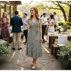 NorthStyle Midi Dress Women's Size 12 Bohemian Green Blue White Circles Wrap